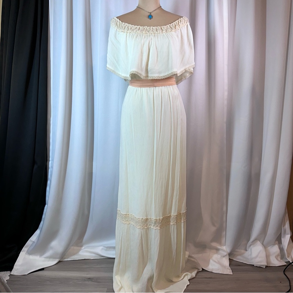 Flying Tomato Maxi Dress Sz M Off-The-Shoulder Ruffle Bohemian Wedding NWOT